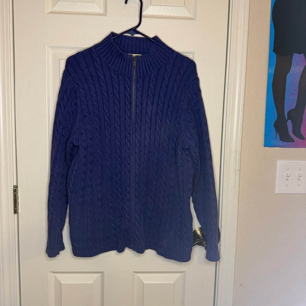 L.L. Bean Women’s Navy Blue Full Zip 100% Cotton Cable Knit Sweater Plus Size 2X - Picture 4 of 4